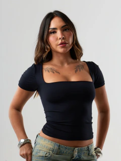 BL055 - Blusa Basic Manga Curta - Preto na internet