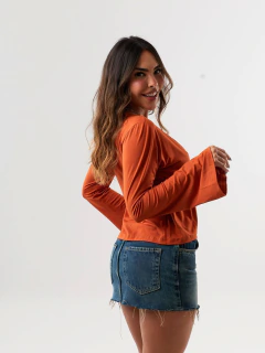 BL040 - Blusa Laço Frontal Manga Longa - Telha - Basique