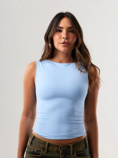 BL053 - Blusa Decote Canoa - Azul Candy
