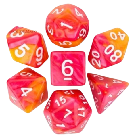Dados de Rol Sets x7 Naranja y Salmon con N° Blanco - comprar online