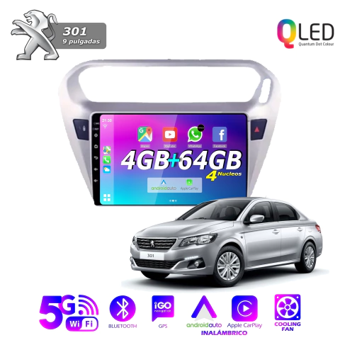 Multimedia Android 9" 4GB/64GB QLED - PEUGEOT 301 / Citroen C- Elysee