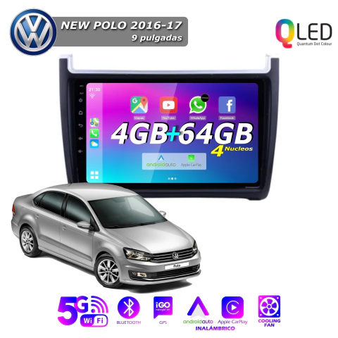 Multimedia Android 9" 4GB/64GB QLED - VOLKSWAGEN NEW POLO 2016-17