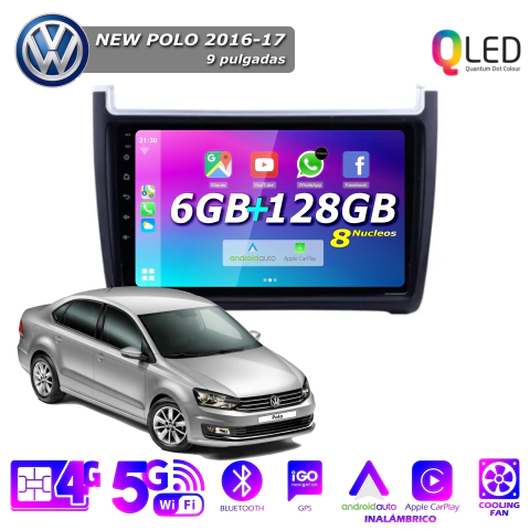 Multimedia Android 9" 6GB/128GB QLED - VOLKSWAGEN NEW POLO 2016-17