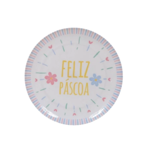 Prato de Sobremesa Melanina Pascoa (Colorido) 20cm Florarte - Kako Home Decor