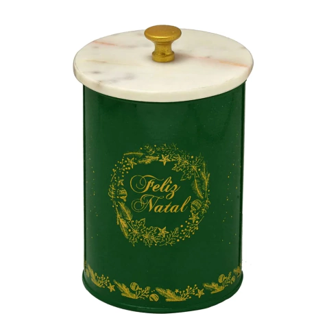 Lata Natalina Verde com Tampa de Mármore Branca - Mabruk - comprar online
