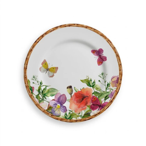Prato de Sobremesa em Cerâmica Flores Rattan Cinza 19,5cm – Alleanza