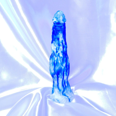 Dildo Wolf Branco e Azul em Silicone Flexível com Ventosa