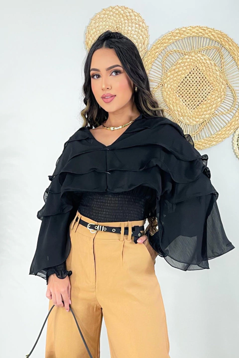 Blusa Manga Longa com Babados