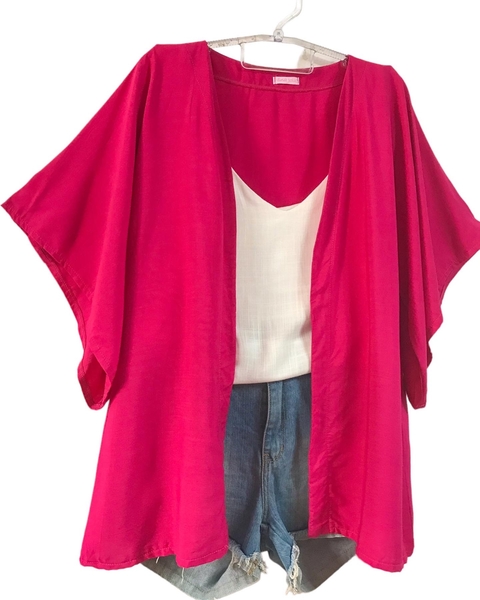 kimono de verão em tecido leve , na cor rosa orquidea