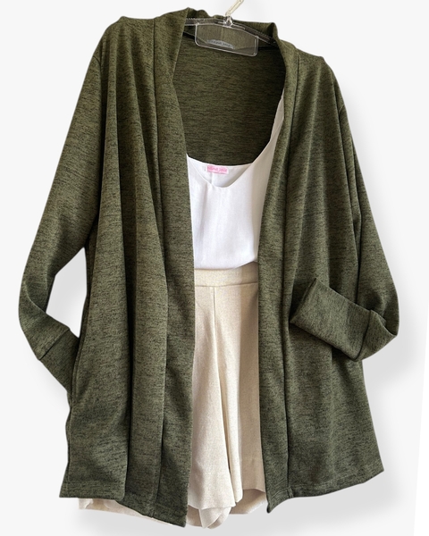 Cardigan malha tricô verde militar - comprar online