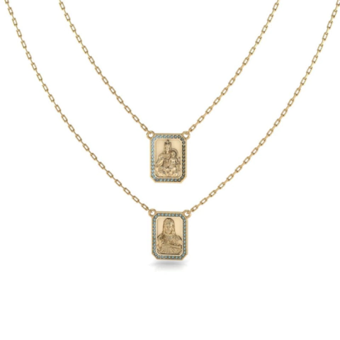 Escapulário Ouro Amarelo 20mm E Turmalina Paraíba