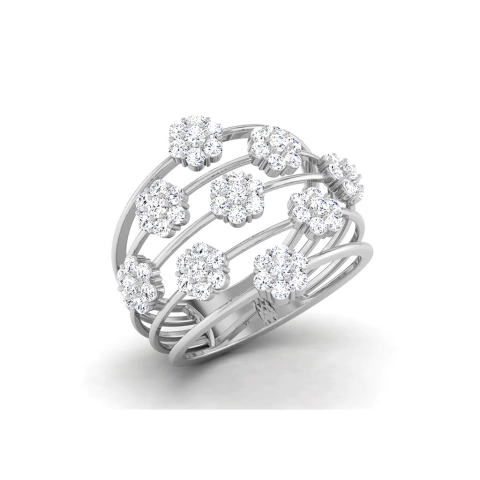 Anel Ouro Branco 18k e 99 pontos de Diamantes