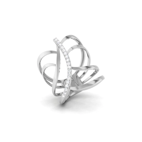 Anel Ouro Branco 18k e 17 pontos de Diamantes