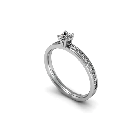 Princess - Anel Ouro Branco 18k e 36 Pontos de Brilhantes