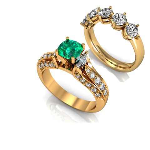 Conjunto Meia Aliança Helô 1 Quilate e Red Carpet de Esmeralda e Diamantes