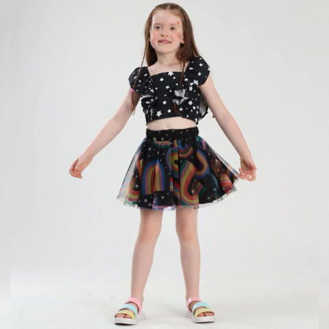Conjunto Infantil Saia Tule Arco-Íris e Estrelas Mylu