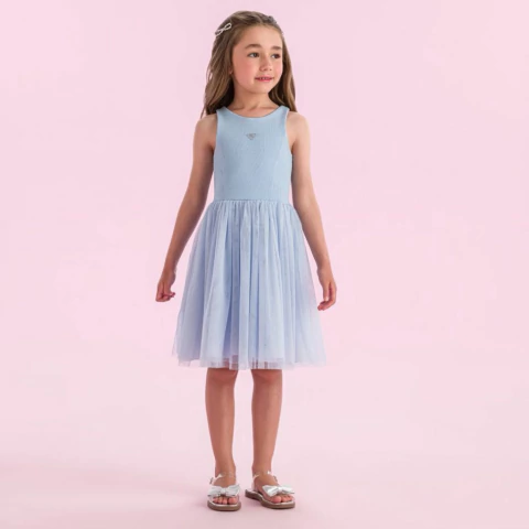 Vestido Infantil Tule Azul Petit Cherie