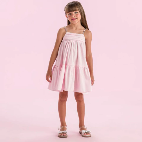 Vestido Infantil Tricoline Rosa Petit Cherie