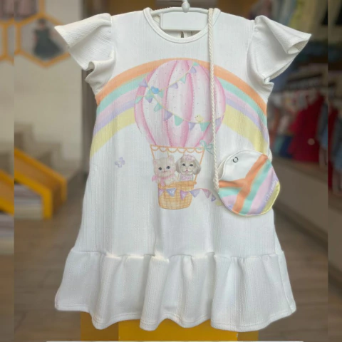 Vestido Infantil Balão com Bolsa Kukiê