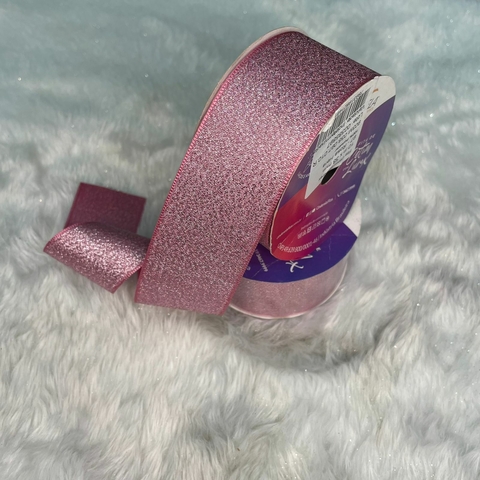 FITA DE CETIM COM LUREX 38MM - ROSA HERA - CINDERELA