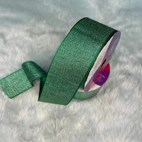 FITA DE CETIM COM LUREX 38MM - VERDE BANDEIRA - CINDERELA