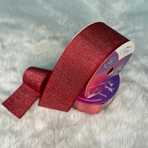 FITA DE CETIM COM LUREX 38MM - VERMELHO - CINDERELA