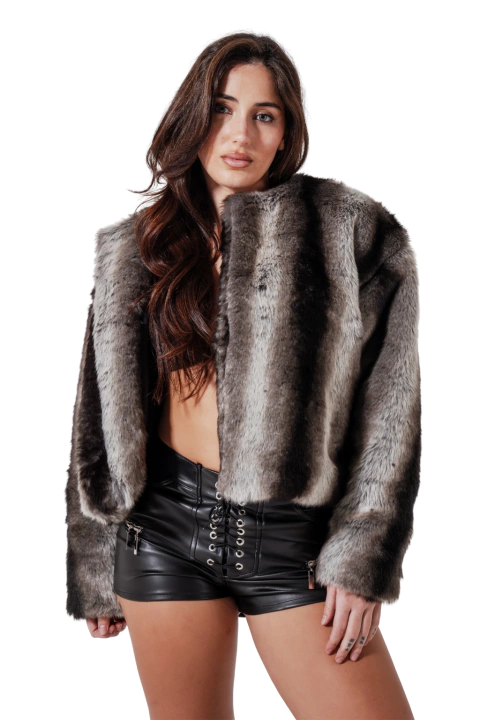 fur coat Chicago GREY w/ BLACK - buy online