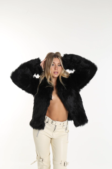 fluffly coat monaco BLACK