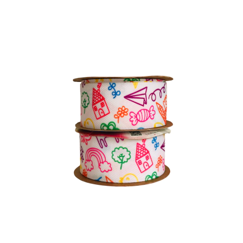 Fita Sinimbu Escolar Jeans Estampado Desenhos Candy (38mm) - 10 Metros