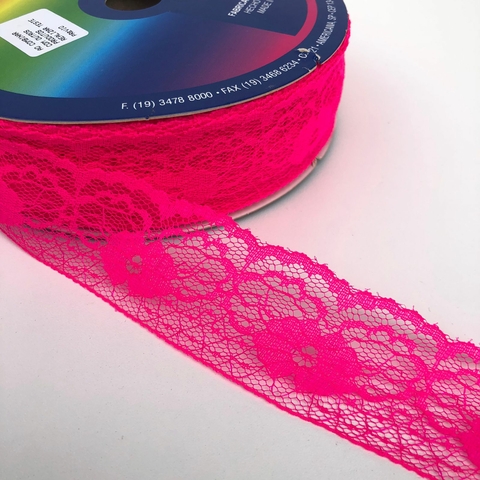 Fita Renda Rosa Neon (37mm) - 2 metros
