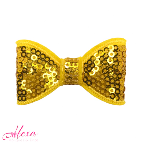 Aplique Laço Paetê Amarelo (5cm*3cm) - Unidade