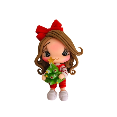 Aplique Boneca de Biscuit Com Árvore de Natal ( 7cm ) - Unidade