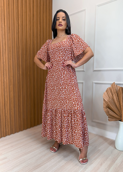 Imagem do Vestido Midi Manga Ampla Estampado Terracota