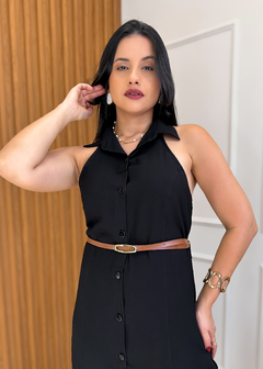 Vestido Midi Frente Única com Botões Preto