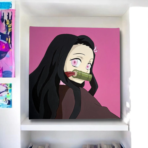 CUADRO 20 X 20 NEZUKO FONDO ROSA - DEMON SLAYER CUADRO02 - comprar online