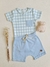 Conjunto bebê body e short Ursinho Teddy, xadrez azul, em algodão egípcio - P ao G.