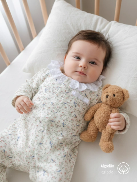 Macacão bebê menina em algodão egípcio renda pássaros | RN e P - comprar online