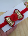 Laço mini amora com lonita flocada dourada e rosa de tecido
