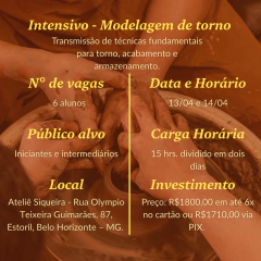 Workshop- Intensivo de torno com Murilo Siqueira, 13/04 e 14/04 - comprar online