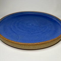 Prato salada aba reta - Azul ac. - Ateliê Siqueira - Cerâmica artesanal