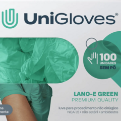 Luva de látex Verde Lano-E para procedimento (sem pó, com hidratante)