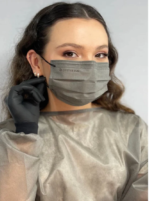 Kit Máscara Cinza Prata c/elastico preto