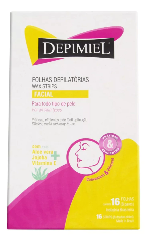 Folhas Para Depilação Facial Depimiel 18cm X 9cm 16 Unidades