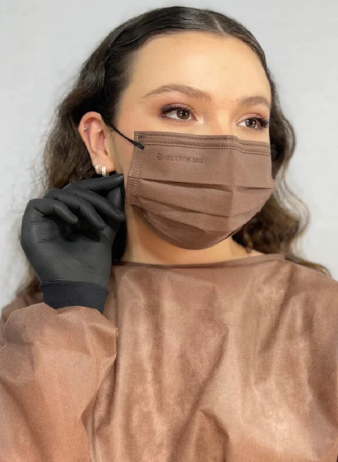 Kit Máscara Marrom c/elastico preto 