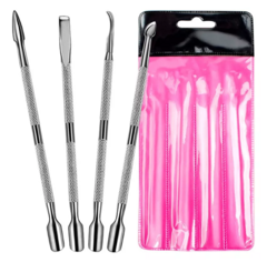Kit de 4 Espátulas Cutícula Mista Aço Inox Manicure Cutelaria Inox