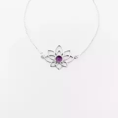 Pulseira em prata Flor de Lótus com Ametista - 16,5cm - comprar online