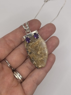 Colar em prata com quartzo rutilado e ametistas