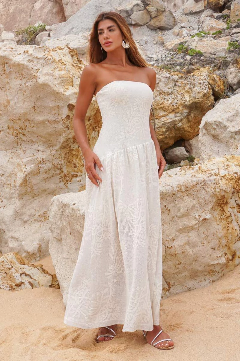 Vestido Longo Texturizado Floral- Lurex VS-25327