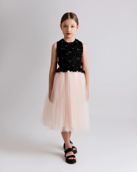 Vestido de Renda Preta e Tule Rosê - comprar online