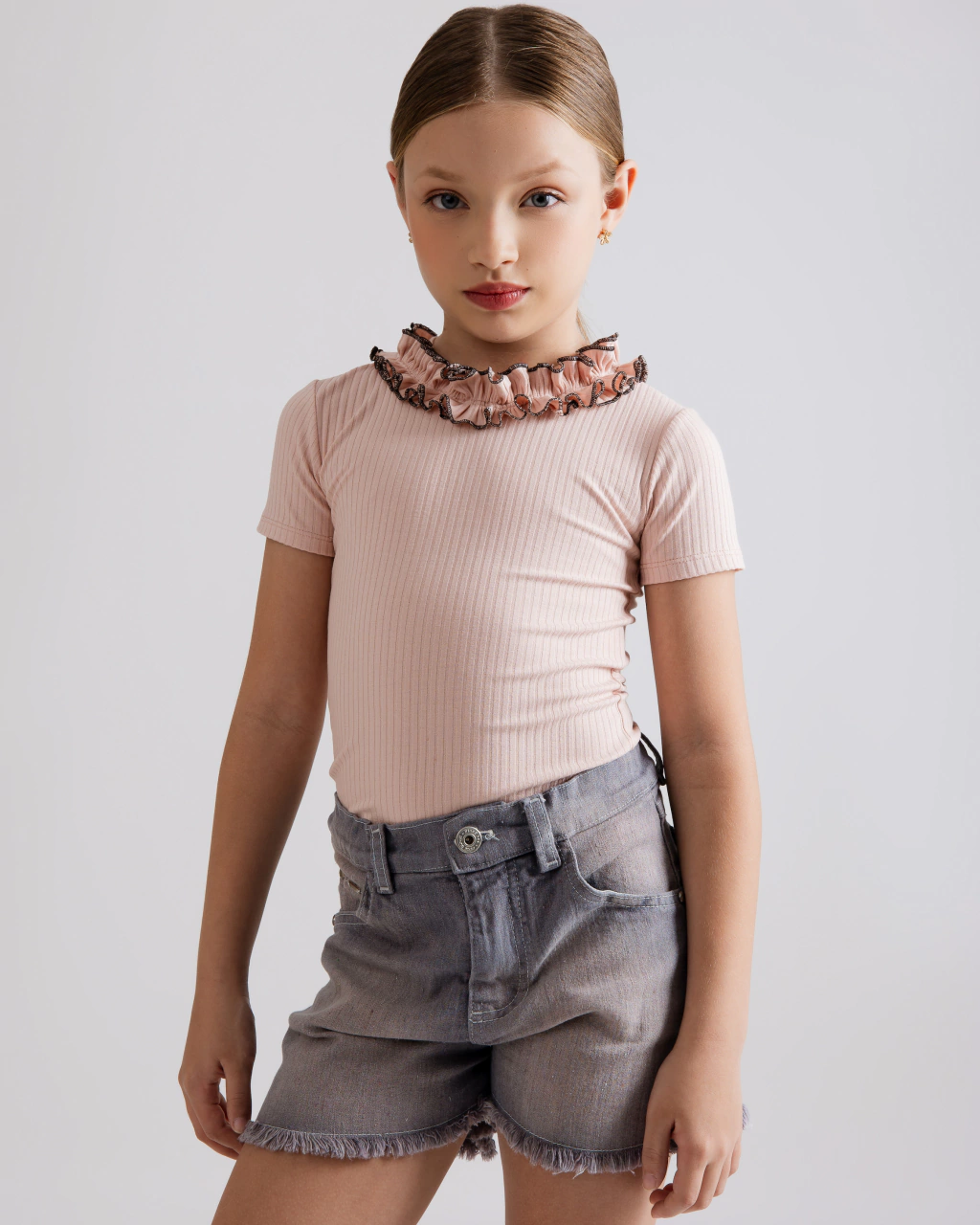 Blusa Rosê Canelada com Frufrus